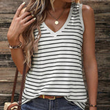 Ladies' Black and White Striped V-Neck Tank Top – Sleeveless and Stylish for Everyday Wear