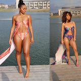 European Snake Blouse Ink Printed Beach Swimsuit Suit-1