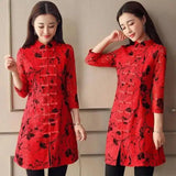 Traditional Floral Women's Cheongsam Dress-Red-1