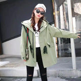 Hooded Raincoat with Drawstring Waist-Green-1