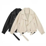 Women's Zippered Moto Jacket with Belt Detail-1