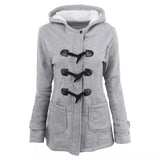 warm winter fur collar jackets women new horn button Long-Light grey-1