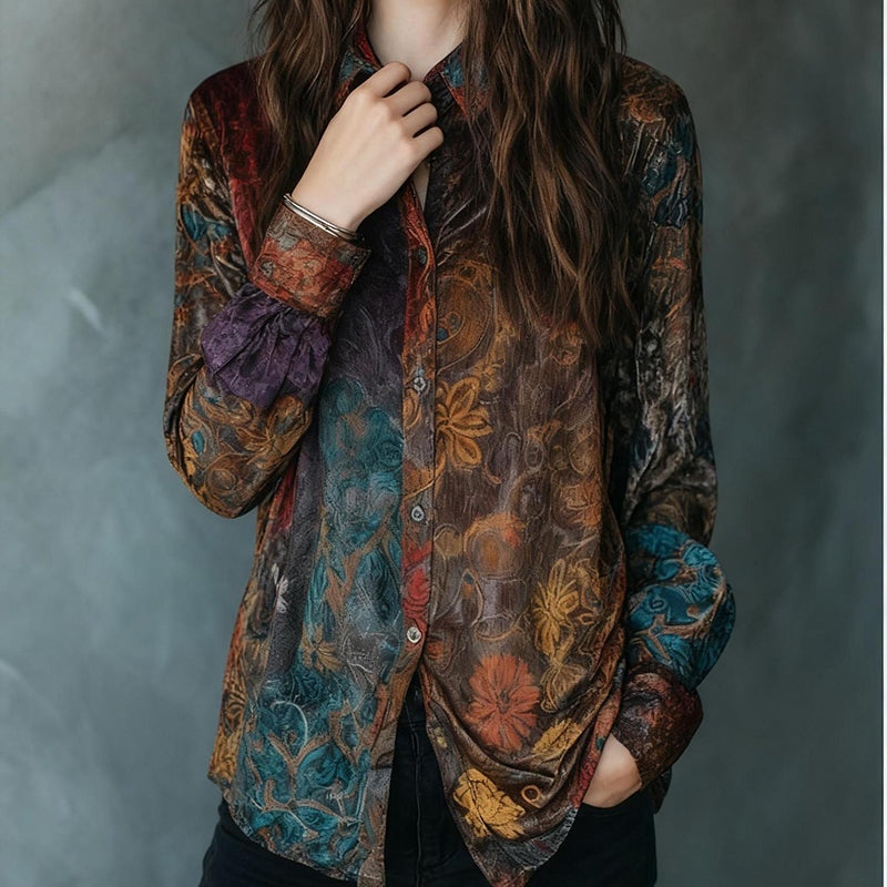 Retro Boho Floral Shirt Blouse