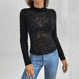 Sheer Leopard Stand Collar Top