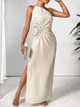 Honey Slit One Shoulder Sleeveless Maxi Dress-2