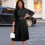 Lace Stitching Pleated Hollow-out Plus Size African Dress