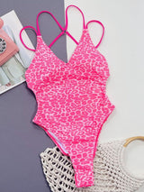 Leopard Plunge Spaghetti Strap One-Piece Swimwear-3