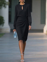 Chic Pleated Waist Hollow Dress