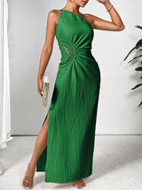 Honey Slit One Shoulder Sleeveless Maxi Dress-Dark Green-8