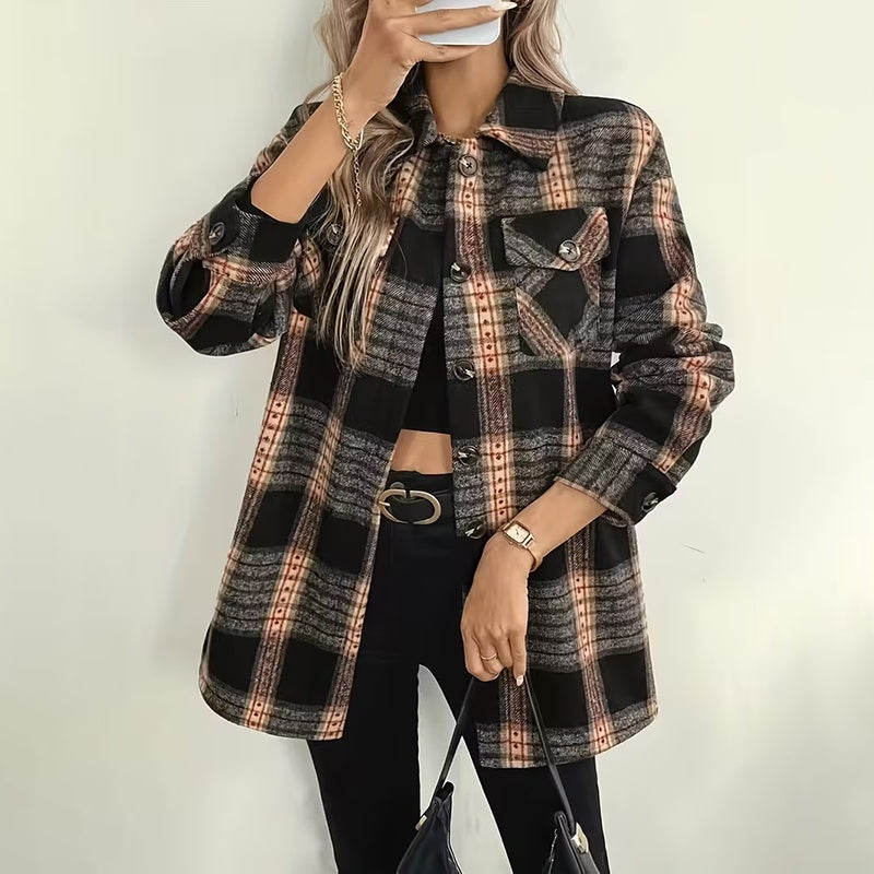 Plaid Fleece-Lined Jacket for Women