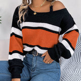 Colorblock Cold Shoulder Sweater