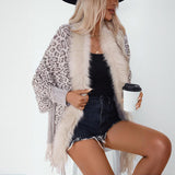 Leopard Faux Fur Poncho Cardigan