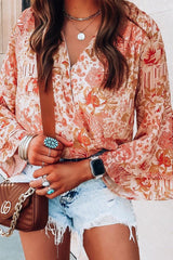 Floral Surplice Flare Sleeve Bodysuit-2