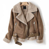 Women’s Winter Jacket – Suede Lamb Wool Warm Coat-Khaki-5