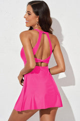 Halter Neck Open Back Swim Dress-2