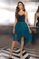 Sequin Spaghetti Strap High-Low Dress-4