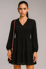 Vestido original em chiffon de manga longa com decote em V em linha A