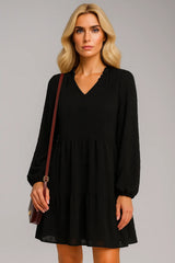 Vestido original em chiffon de manga longa com decote em V em linha A