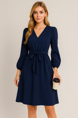 Roupas femininas europeias e americanas de outono e inverno Vestido de manga longa com decote em V pequeno e renda