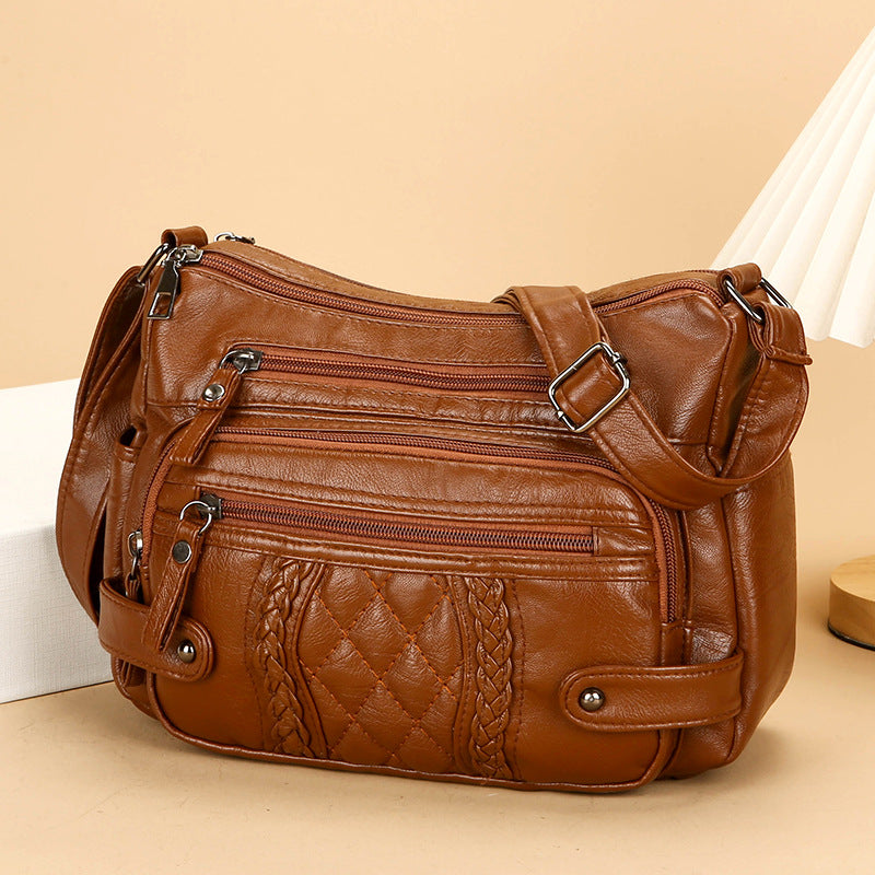 Soft Leather Multi-Pocket Shoulder Bag