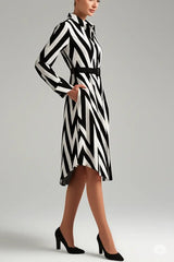Fashion Round Neck Loose Slimming Stripes Dress