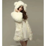 Fuzzy Hooded Winter Coat with Ears-White-1