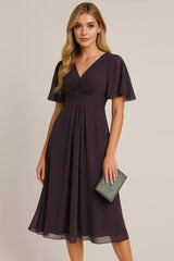 Moda Cor sólida e decote em V com recorte na cintura Casual Grande