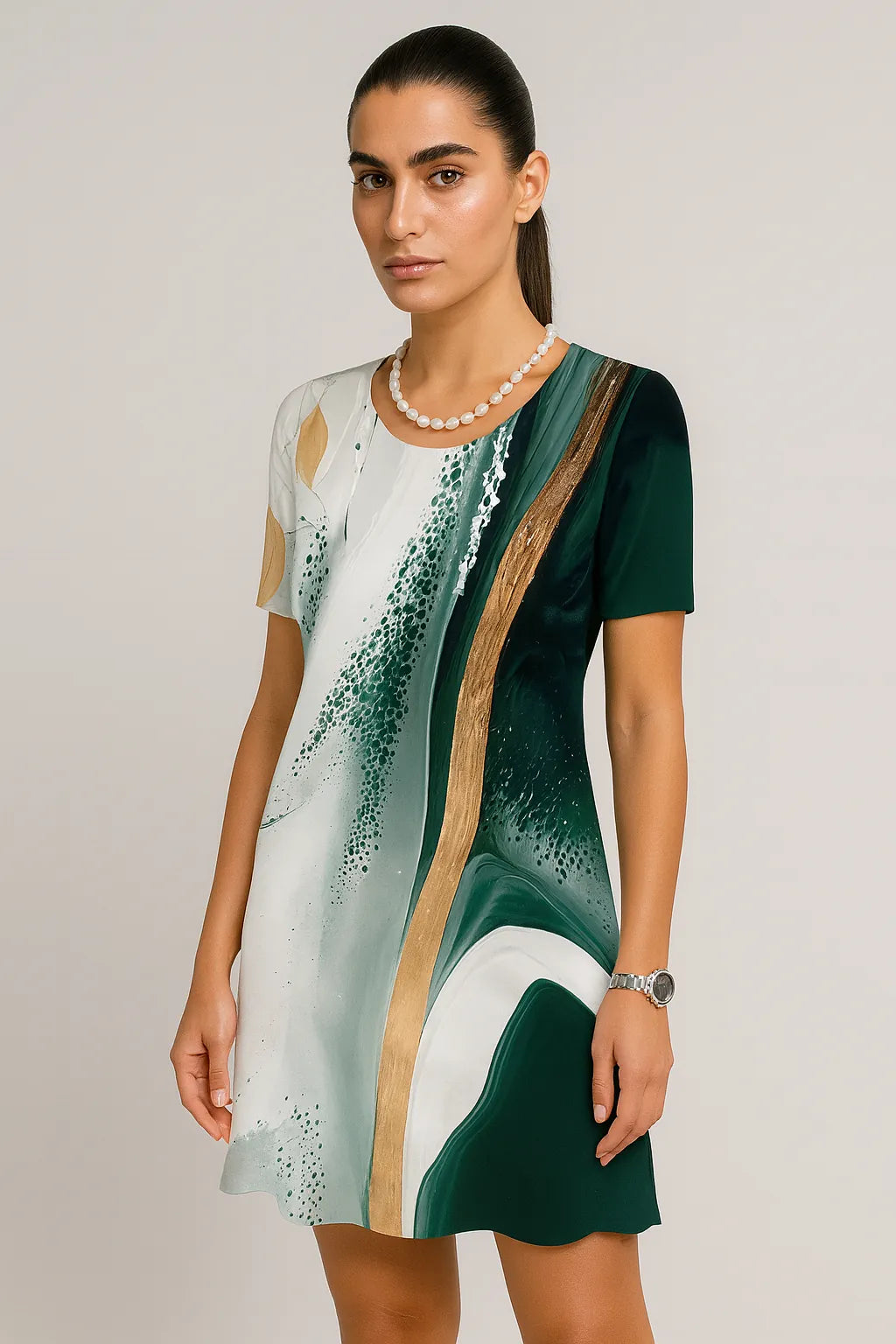 Vestidos de manga curta com estampa texturizada vintage