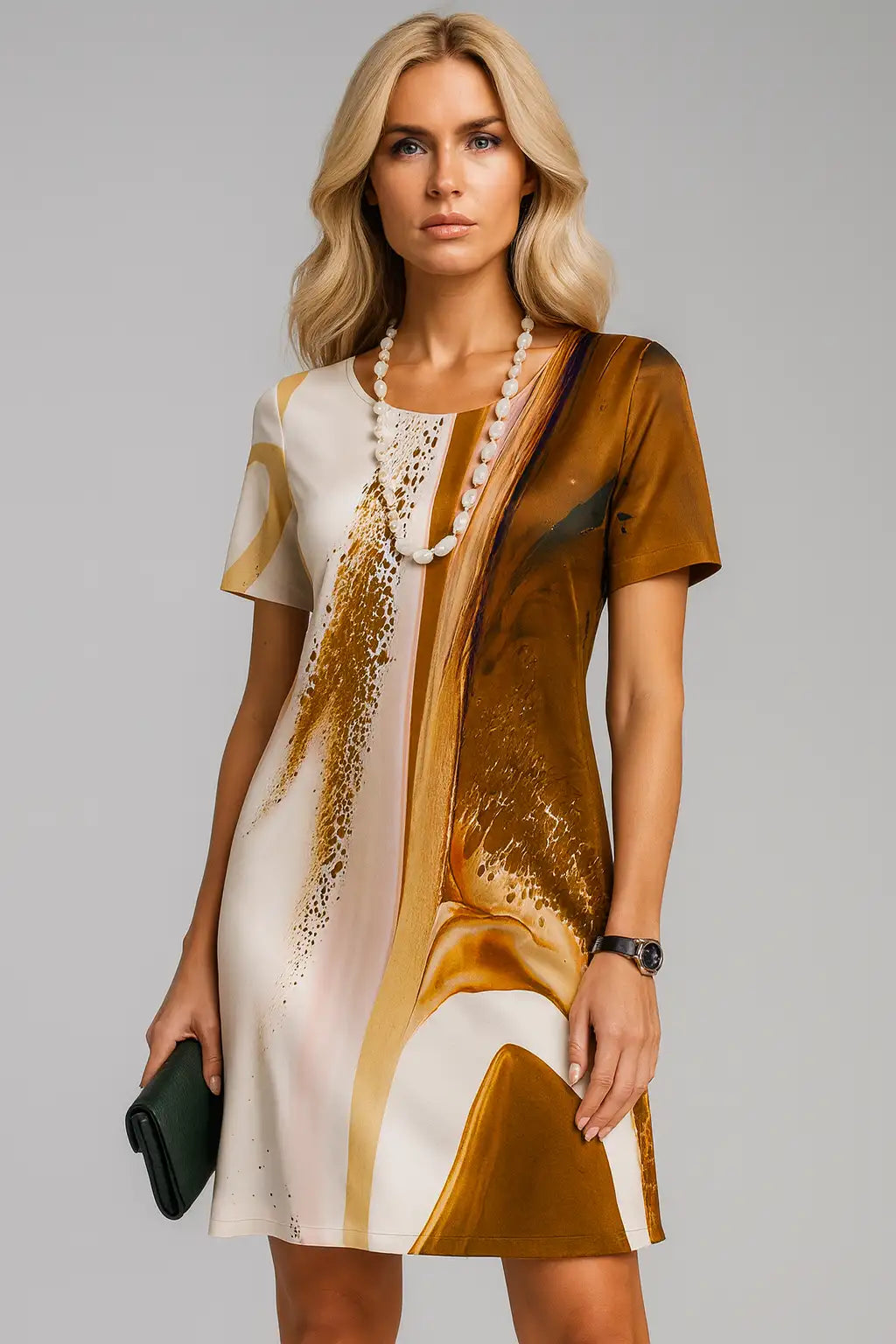 Vestidos de manga curta com estampa texturizada vintage