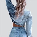 Distressed Denim Cropped Jacket for Women-2