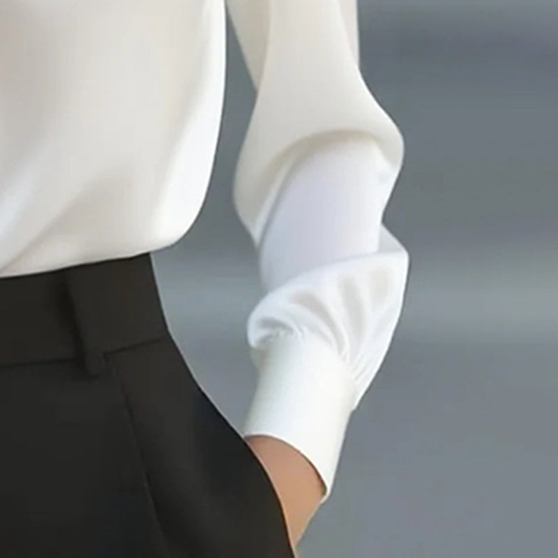 Satin Ruffle V-Neck Blouse