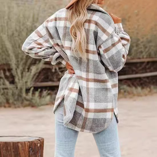 Chic Plaid Buckle Jacket for Women