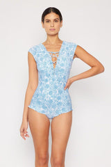 Marina West Swim Bring Me Flowers V-Neck One Piece Swimsuit In Thistle Blue-3