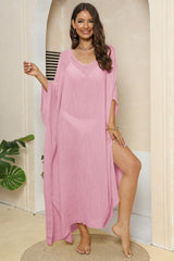 V-Neck Three-Quarter Sleeve Cover-Up-Pink-7