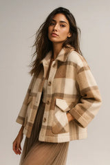 Casaco de peles artificiais com mistura de lã da moda feminina