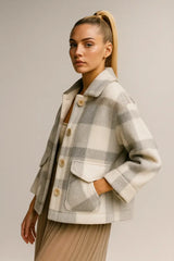 Casaco de peles artificiais com mistura de lã da moda feminina