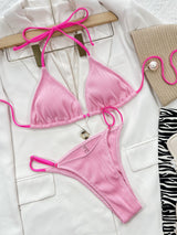 Ribbed Tie Back Bikini Set-7