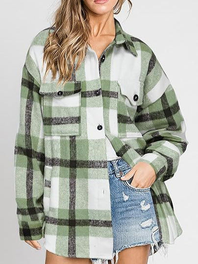 Chic Plaid Buckle Jacket for Women