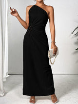 Honey Slit One Shoulder Sleeveless Maxi Dress-Black-5