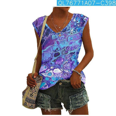 3D Digital Printing Basic Sleeveless V-neck Women's Vest-5 C398-11