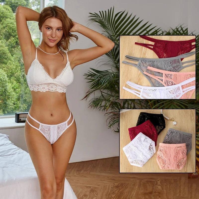 3Pcs/Set Lace Hollow Out Thongs Women Panties Low Waist-2