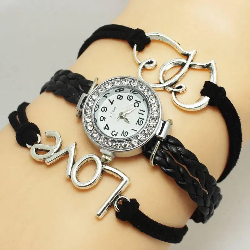 Alloy Love Double Heart-shaped Love Woven Multi-layer Watch-12