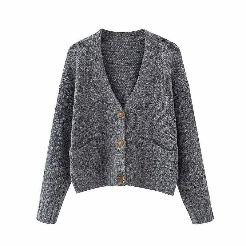 Autumn And Winter Buttoned V-neck Sweater Coat-7