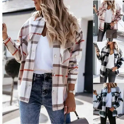 Autumn And Winter Long-Sleeved Plaid Shirt Jacket Women-1