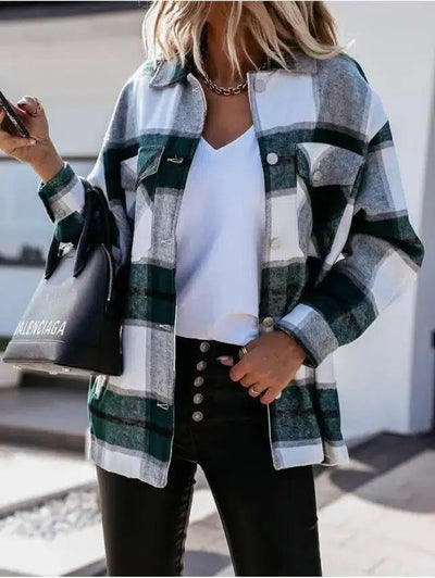 Autumn And Winter Long-Sleeved Plaid Shirt Jacket Women-5