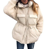 Belt stitching thick warm jacket fashion all-match casual-Beige-1