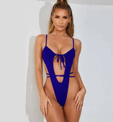 Bikini Ladies Bikini Solid Color Wind One-piece Swimsuit-DarkBlue-2