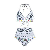 Bikini Rainbow Mesh Fringe Swimwear Women-LeopardPrint-2