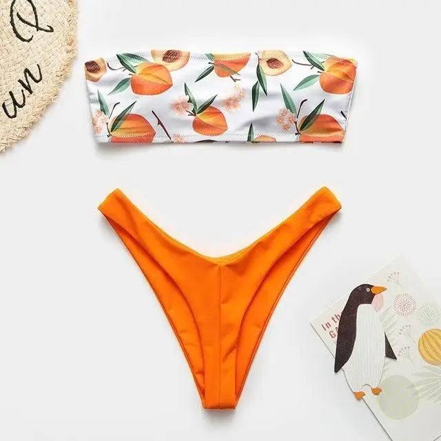 Bikini Swimwear Women Push Up Swimsuit-Orangewhite-13