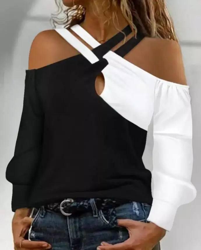 Black And White Patchwork Casual Fashion Cross Belt Women's-3